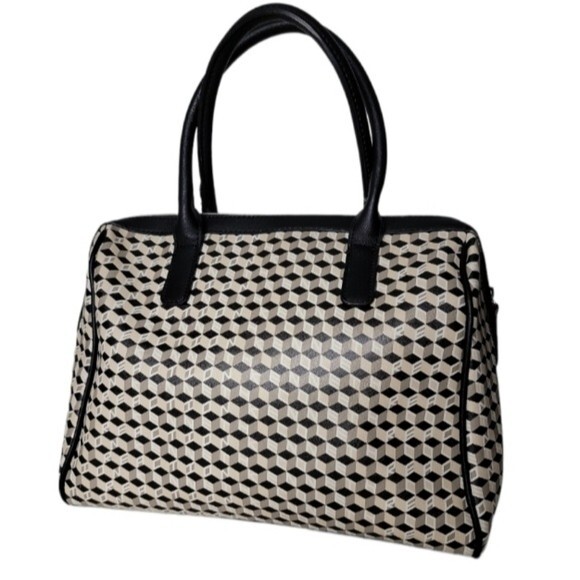 Kenneth Cole Black and tan geometric Satchel purse - Picture 2 of 5